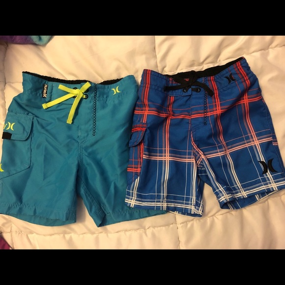 Hurley swimsuit boys youth board shorts swim trunks blue plaid size 18